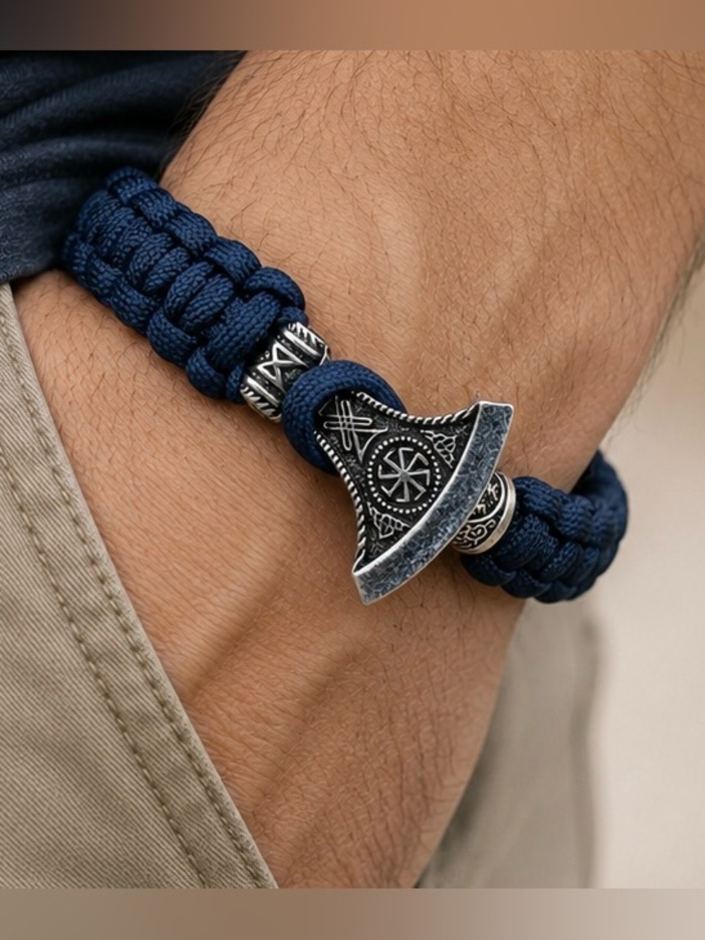 Stainless steel Viking axe rope bracelet